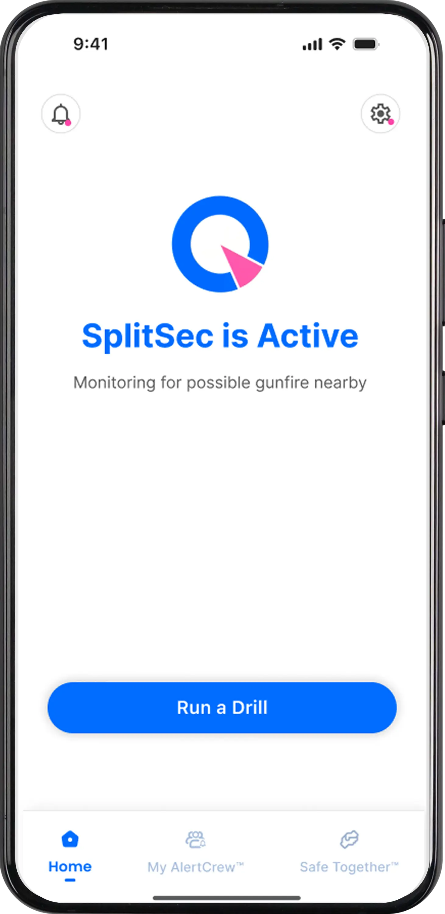 SplitSec app home screen